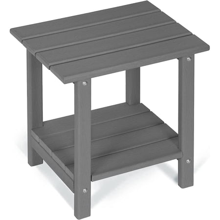 Nalone 2-Tier Outdoor Side Table, HDPE All Weather Adirondack Patio End Table, Outside End Table for Indoor Living Room Bedroom Porch Backyard, Gray