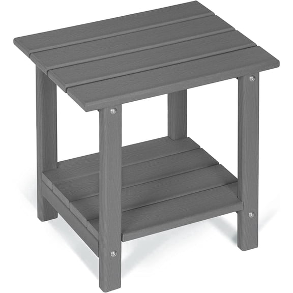 Nalone 2-Tier Outdoor Side Table, HDPE All Weather Adirondack Patio End Table, Outside End Table for Indoor Living Room Bedroom Porch Backyard, Gray
