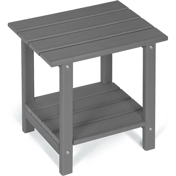 Nalone 2-Tier Outdoor Side Table, HDPE All Weather Adirondack Patio End Table, Outside End Table for Indoor Living Room Bedroom Porch Backyard, Gray