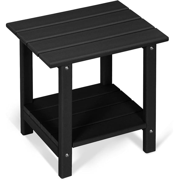 Nalone 2-Layer Outdoor Side Table, HDPE Weather-Resistant Adirondack for Living Room Bedroom, Outdoor Side Table, Patio End Table Outside-Black