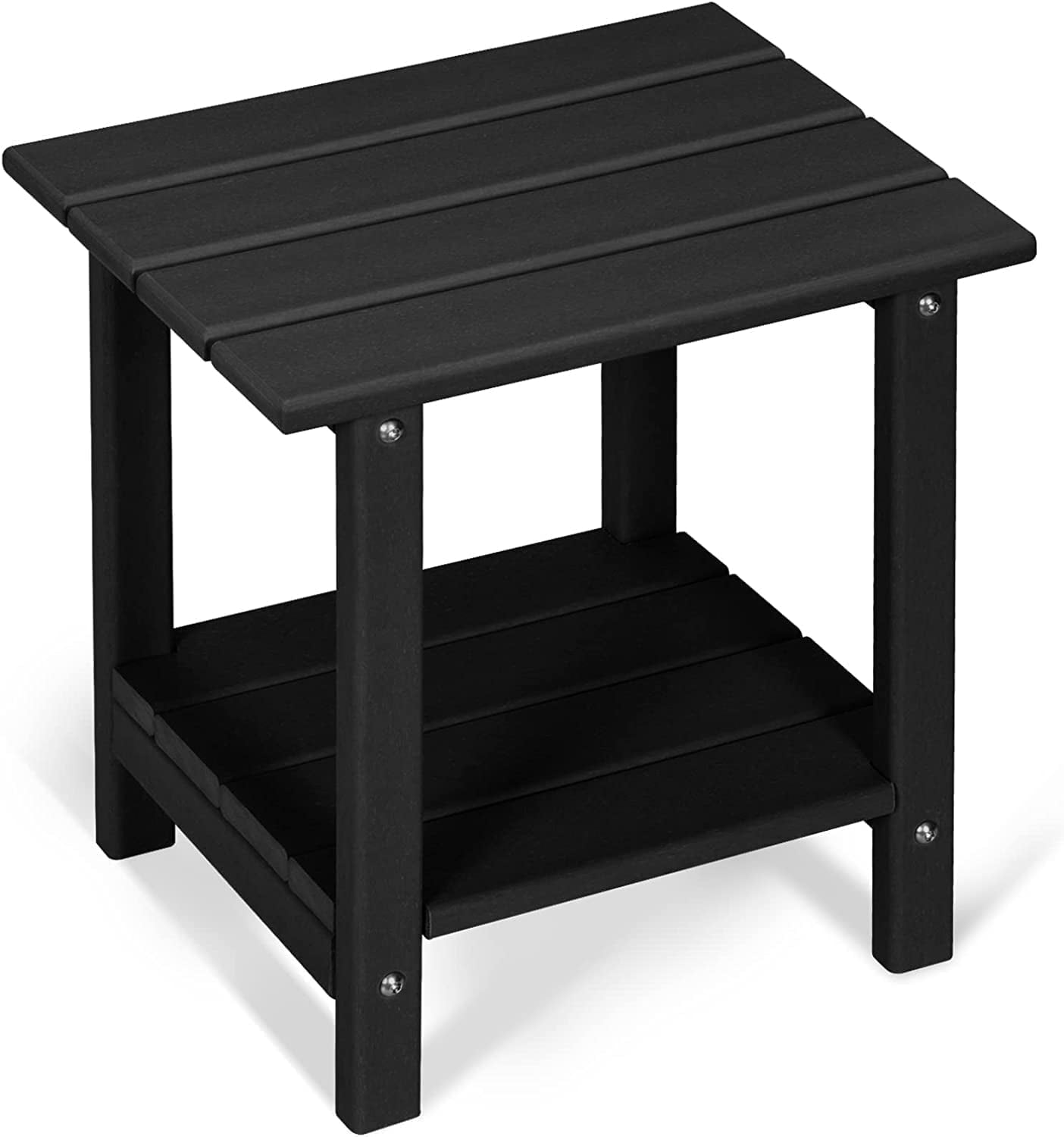 Nalone 2-Layer Outdoor Side Table, HDPE Weather-Resistant Adirondack for Living Room Bedroom, Outdoor Side Table, Patio End Table Outside-Black