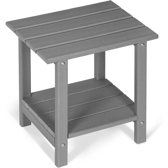 Nalone 2-Layer Outdoor Side Table, HDPE Weather-Resistant Adirondack for Living Room Bedroom, Outdoor Side Table, Patio End Table Outside-Gray