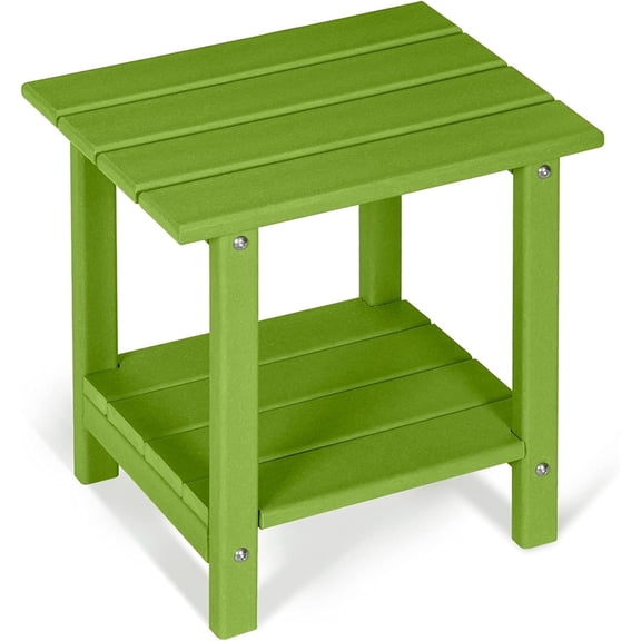 Nalone 2-Tier Outdoor Side Table - Weather-Resistant HDPE Rectangular Lime Patio End Table