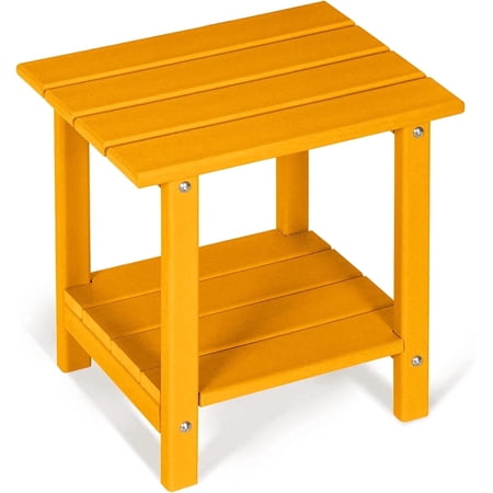 Nalone 2-Layer Outdoor Side Table, HDPE Weather-Resistant Adirondack for Living Room Bedroom, Outdoor Side Table, Patio End Table Outside-Tangerine