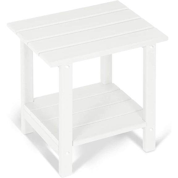 Nalone 2-Layer Outdoor Side Table, HDPE Weather-Resistant Adirondack for Living Room Bedroom, Outdoor Side Table, Patio End Table Outside-White
