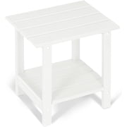 Nalone 2-Layer Outdoor Side Table, Outdoor Coffee Table HDPE Weather-Resistant Adirondack for Living Room Bedroom, Outdoor Side Table, Patio End Table Outside-White