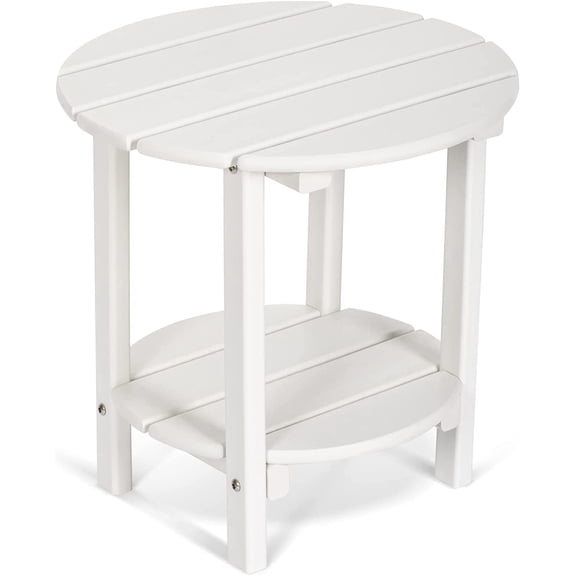 Nalone 2-Layer Outdoor Side Table, HDPE Weather-Resistant Adirondack Coffee Side Patio End Table for Living Room Bedroom, Outdoor Side Table Outside, White
