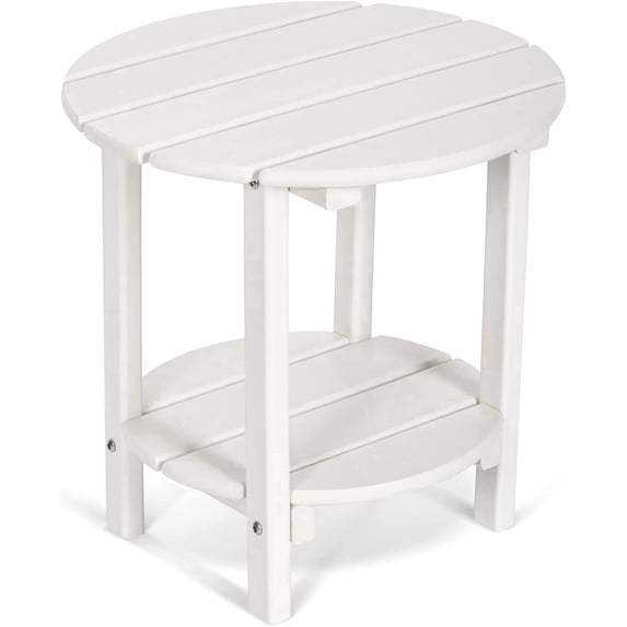 Nalone 2-Layer Outdoor Side Table, HDPE Weather-Resistant Adirondack Coffee Side Patio End Table for Living Room Bedroom, Outdoor Side Table Outside, White