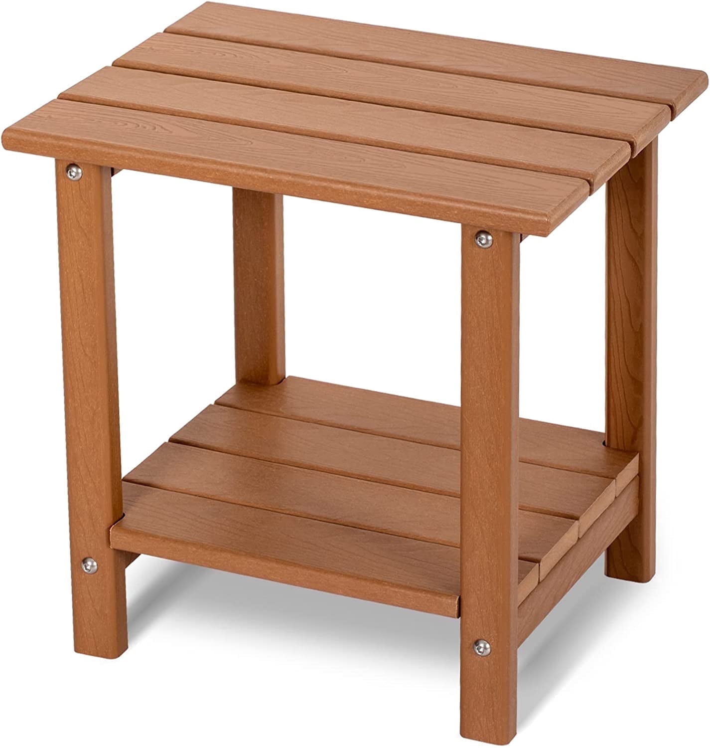 Nalone 2-Tier Outdoor Side Table, HDPE All Weather Adirondack Patio End Table, Outside End Table for Indoor Living Room Bedroom Porch Backyard, Teak