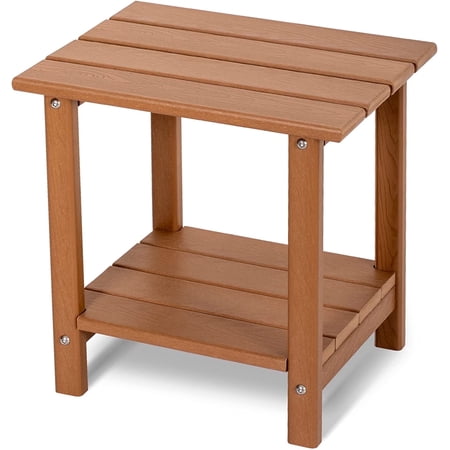 Nalone 2-Tier Outdoor Side Table, HDPE All Weather Adirondack Patio End Table, Outside End Table for Indoor Living Room Bedroom Porch Backyard, Teak