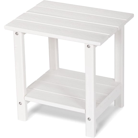 Nalone 2-Tier Outdoor Side Table, HDPE All Weather Adirondack Patio End Table, Outside End Table for Indoor Living Room Bedroom Porch Backyard, White