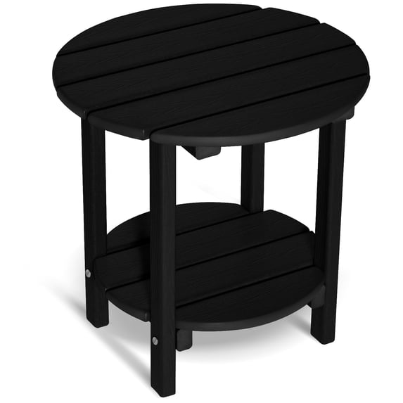 Nalone HDPE Adirondack Outdoor Side Table, Double Layer With Shelf All Weather Use Patio End Table, Outside Coffee Side End Table, Black