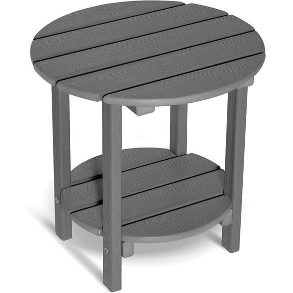 Nalone HDPE Adirondack Outdoor Side Table, Double Layer With Shelf All Weather Use Patio End Table, Outside Coffee Side End Table, Gray