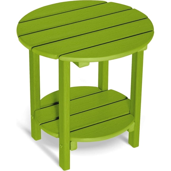 Nalone HDPE Adirondack Outdoor Side Table, Outdoor Coffee Table Double Layer With Shelf All Weather Use Patio Deck Table, Outside Coffee Side End Table, Lime