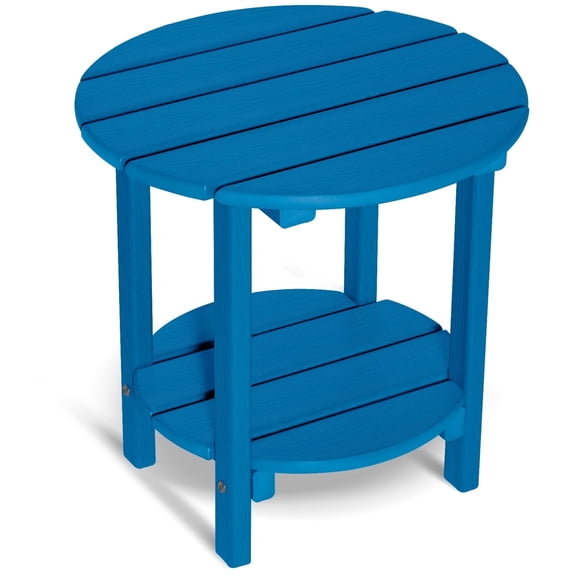 Nalone HDPE Adirondack Outdoor Side Table, Double Layer With Shelf All Weather Use Patio End Table, Outside Coffee Side End Table, Navy Blue