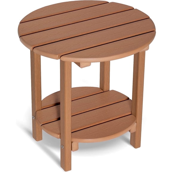 Nalone HDPE Adirondack Outdoor Side Table, Double Layer With Shelf All Weather Use Patio End Table, Outside Coffee Side End Table, Teak
