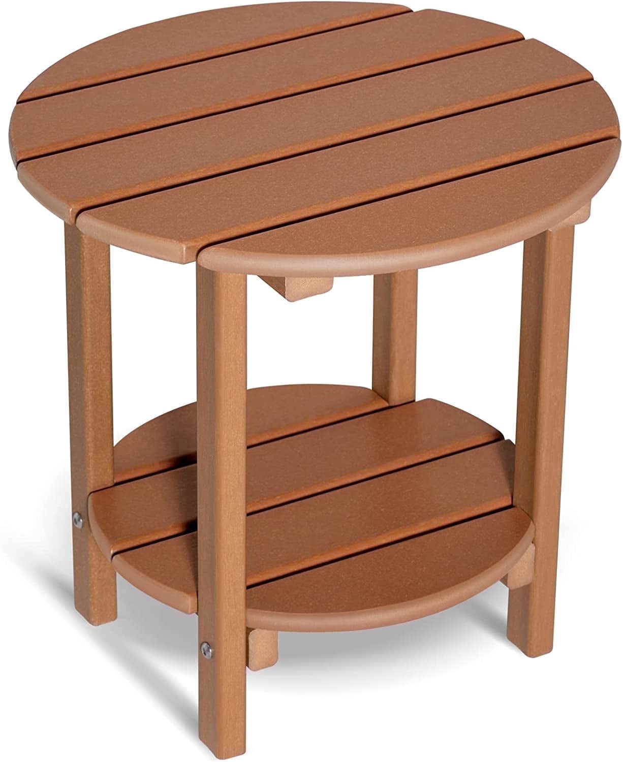 Nalone 2-Layer Outdoor Side Table, HDPE Weather-Resistant Adirondack Coffee Side Patio End Table for Living Room Bedroom, Outdoor Side Table Outside, Teak
