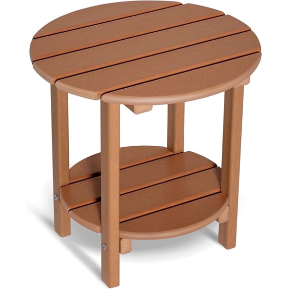 Nalone 2-Layer Outdoor Side Table, HDPE Weather-Resistant Adirondack Coffee Side Patio End Table for Living Room Bedroom, Outdoor Side Table Outside, Teak