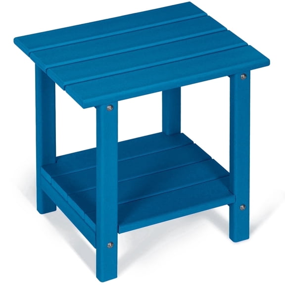 Nalone 2-Layer Outdoor Side Table, HDPE Weather-Resistant Adirondack Outdoor Coffee Table for Living Room Bedroom, Outdoor Side Table, Patio End Table Outside, Navy Blue