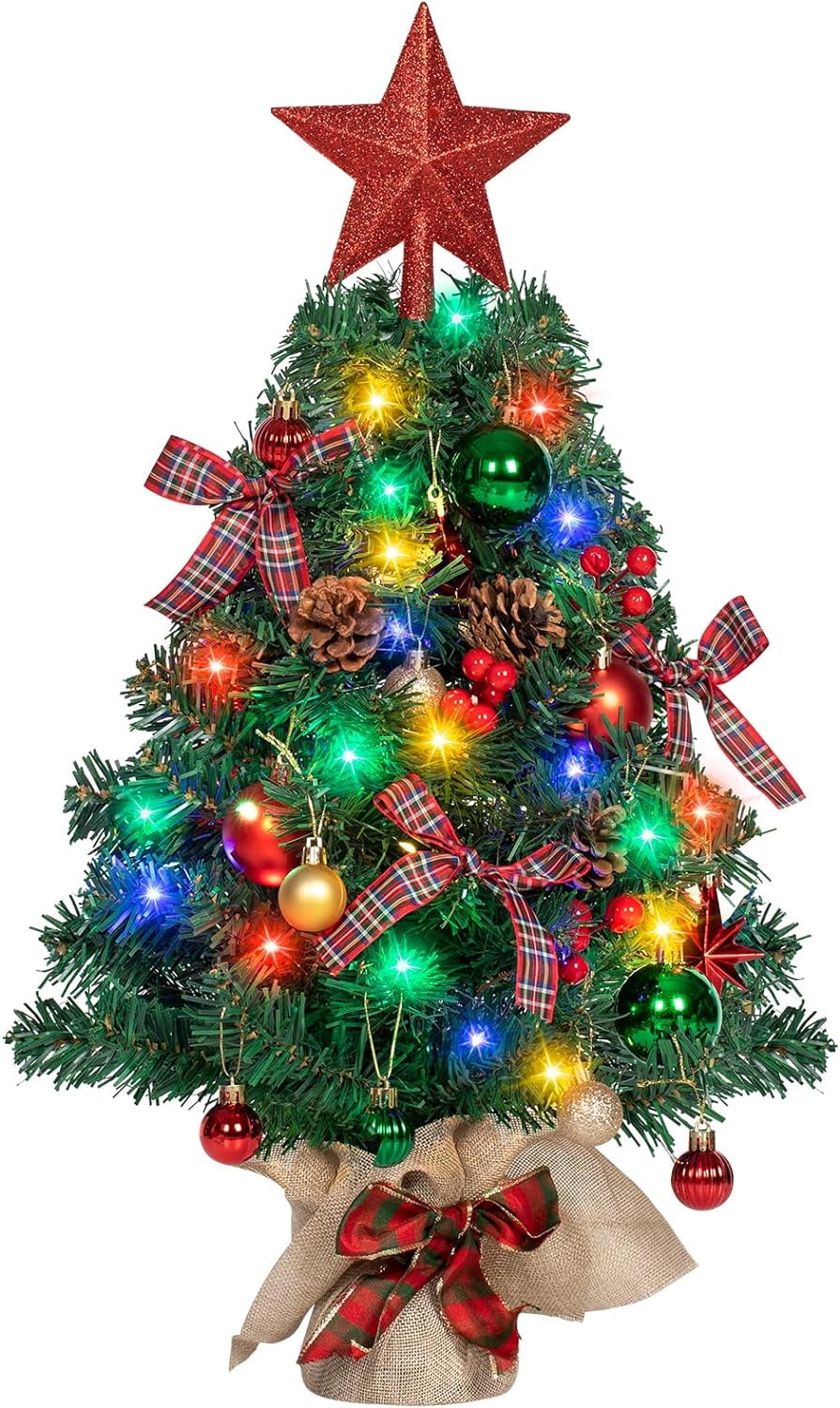 Nalone 24In Tabletop Christmas Tree with 35 LED String Lights, Mini