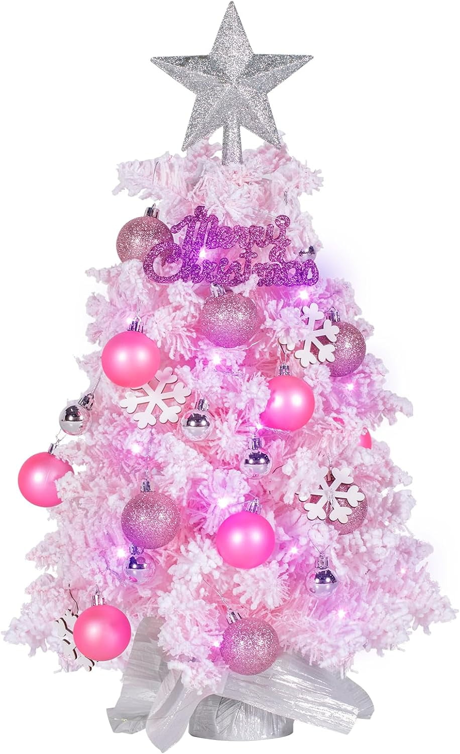 Nalone 24In Tabletop Christmas Tree Snow Flocked, Mini Christmas Tree