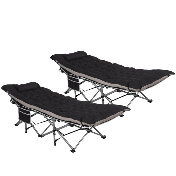 Nalone 2Pcs Camping Cots with Foldable Mattress Camping Bed for Adults Home Office Outdoor(Black)