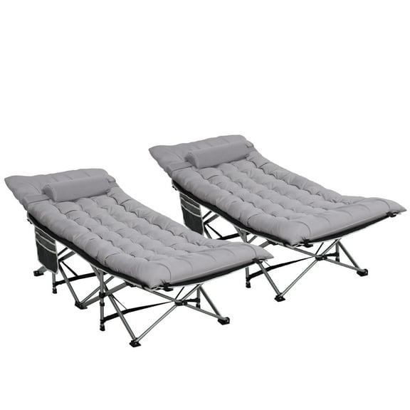 Nalone 2Pcs Camping Cots with Extra Foldable Mattress Camping Bed for Adults Home Office Outdoor(Gray)