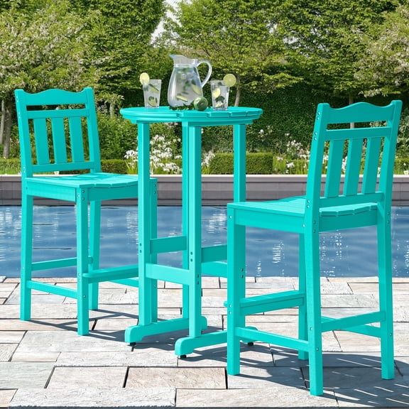 Nalone 3 Pcs Outdoor Bar Table Set, HDPE High Adirondack Chairs and Table Set, Outdoor Bar Stools Set for Garden, Yard Aruba