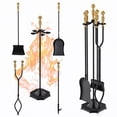 thumbnail image 1 of Nalone 5-Piece Wrought Iron Fireplace Tool Set with Fire Poker, Tongs, Shovel & Brush, Heat-Resistant Handles, Wood Stove Accessories for Indoor & Outdoor Fire Pit,Antique Brown, 1 of 9
