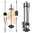 thumbnail image 1 of Nalone 5-Piece Wrought Iron Fireplace Tool Set with Fire Poker, Tongs, Shovel & Brush, Heat-Resistant Handles, Wood Stove Accessories for Indoor & Outdoor Fire Pit,Black, 1 of 9