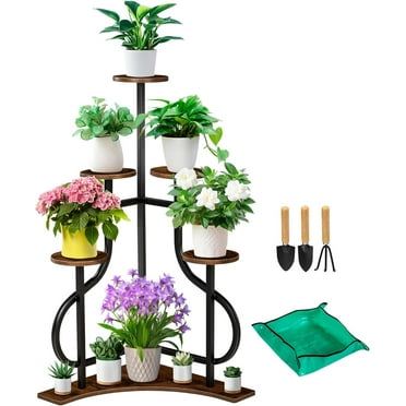 Nalone Plant Stand Indoor, 5 Tier Plant Shelf for Multiple Plants, Corner Tall Flower Holders Shelf for Patio Garden Balcony Living Room Bedroom(Rustic Brown)