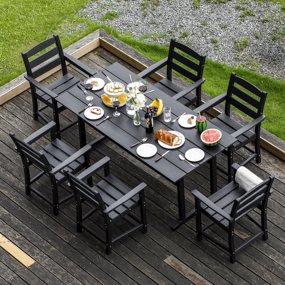 Nalone 7-Piece Patio Dining Table Set, HDPE Outdoor Dining Sets with Table and 4 Chairs(Black, 7 Pcs)