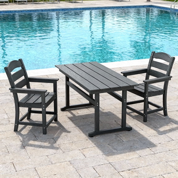 Nalone 3-Piece Patio Dining Table Set, HDPE Outdoor Dining Sets with Table and 4 Chairs(Black, 3 Pcs)