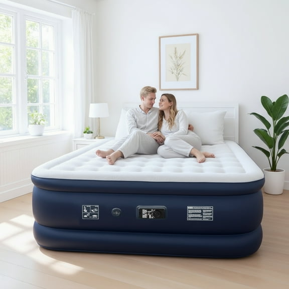 Nalone Queen Size Air Beds Air Mattress with Built-in Pump 18-Inch Inflatable Bed , Puncture-Resistant for Outdoor Camping Indoor 690lbs