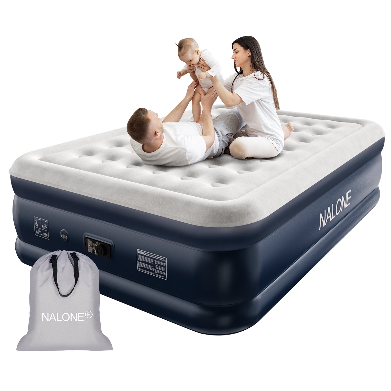 Nalone Queen Size Air Beds Air Mattress with Built-in Pump 18-Inch ...