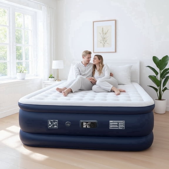 Nalone Queen Air Mattress with Built in Pump, 18-Inch Elevated Inflatable Bed Blow Up Mattress, Puncture-Resistant, Quick Inflation/Deflation, Portable for Camping & Trip & Home