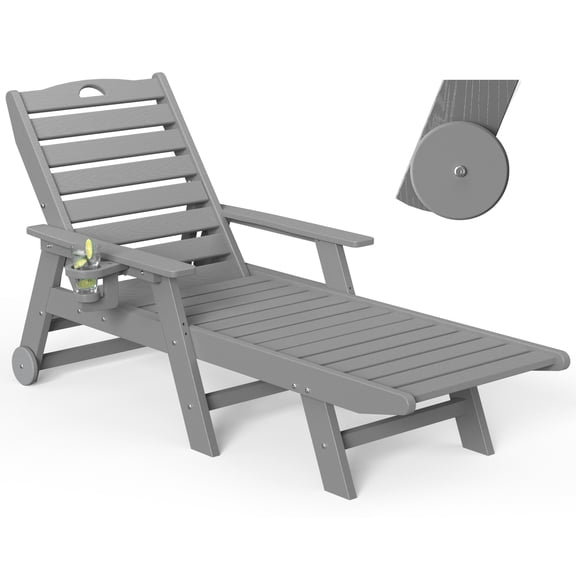 Nalone Chaise Lounge Outdoor 5-Position Adjustable Backrest, HDPE Lounge Chair for Outside for Patio Poolside Deck Beach Backyard Grey