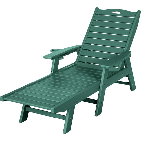 Nalone Chaise Lounge Outdoor 5-Position Adjustable Backrest, HDPE Lounge Chair for Outside for Patio Poolside Deck Beach Backyard Navy Green