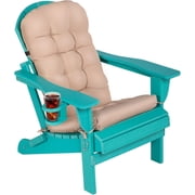 Nalone Folding Adirondack Chairs with Cushion with Cup Holder, HDPE Plastic Oversized Patio Chair Weather Resistant(Aruba)