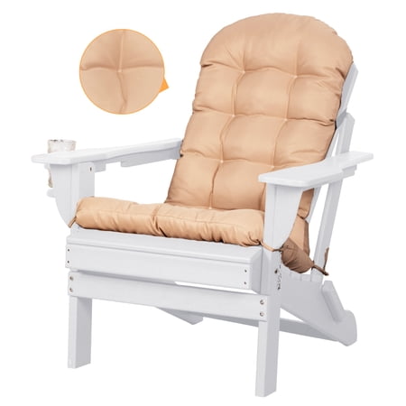 Nalone Folding Adirondack Chair with Cushion with Cup Holder, HDPE Plastic Oversized Patio Chair Weather Resistant(White)