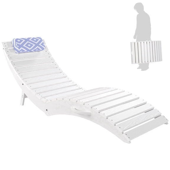 Nalone Folding Pool Chaise Lounge Chairs, Outdoor HDPE Outdoor Pool Chaise Lounge with Pillow, Pre-Assembled Tanning Chairs with Wheels for Poolside Patio, Backyard, Waterproof White