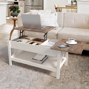 Nalone Coffee Table Lift Top Dining Table with Shelf, Center Table Adjustable Height Tea Tables Wooden Center Tables with Hidden Compartments for Living Room ApartmentsBeige Brown