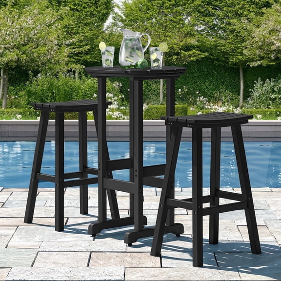 Nalone Outdoor Bar Table Set, HDPE Bar Table with Bar Stools Set of 2, Patio Table Pub Height Dining Table for Deck, Porch, Backyard, Garden Black