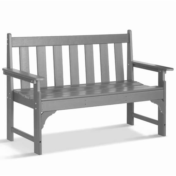 NALONE Outdoor Bench, 48 Inch HDPE Patio Bench with Armrest, Weatherproof Garden Park Bench for Front Porch, Deck, Backyard, Gray