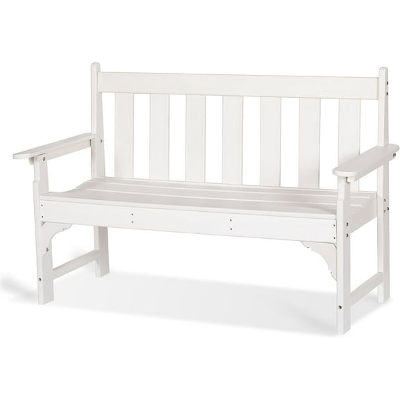 Nalone Outdoor Bench, HDPE All Weather Patio Bench Load up to 800 Lbs, 2-Person Garden Bench Rot-Proof Fade Proof for Patio, Porch, and Park(White)