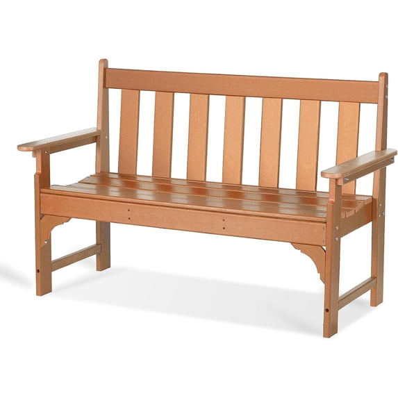 Nalone Outdoor Bench, HDPE All Weather Patio Bench Supports up to 800 Lbs, 2 Person Garden Bench Fade and Rot Proof for Patio, Porch, Park in Teak Color