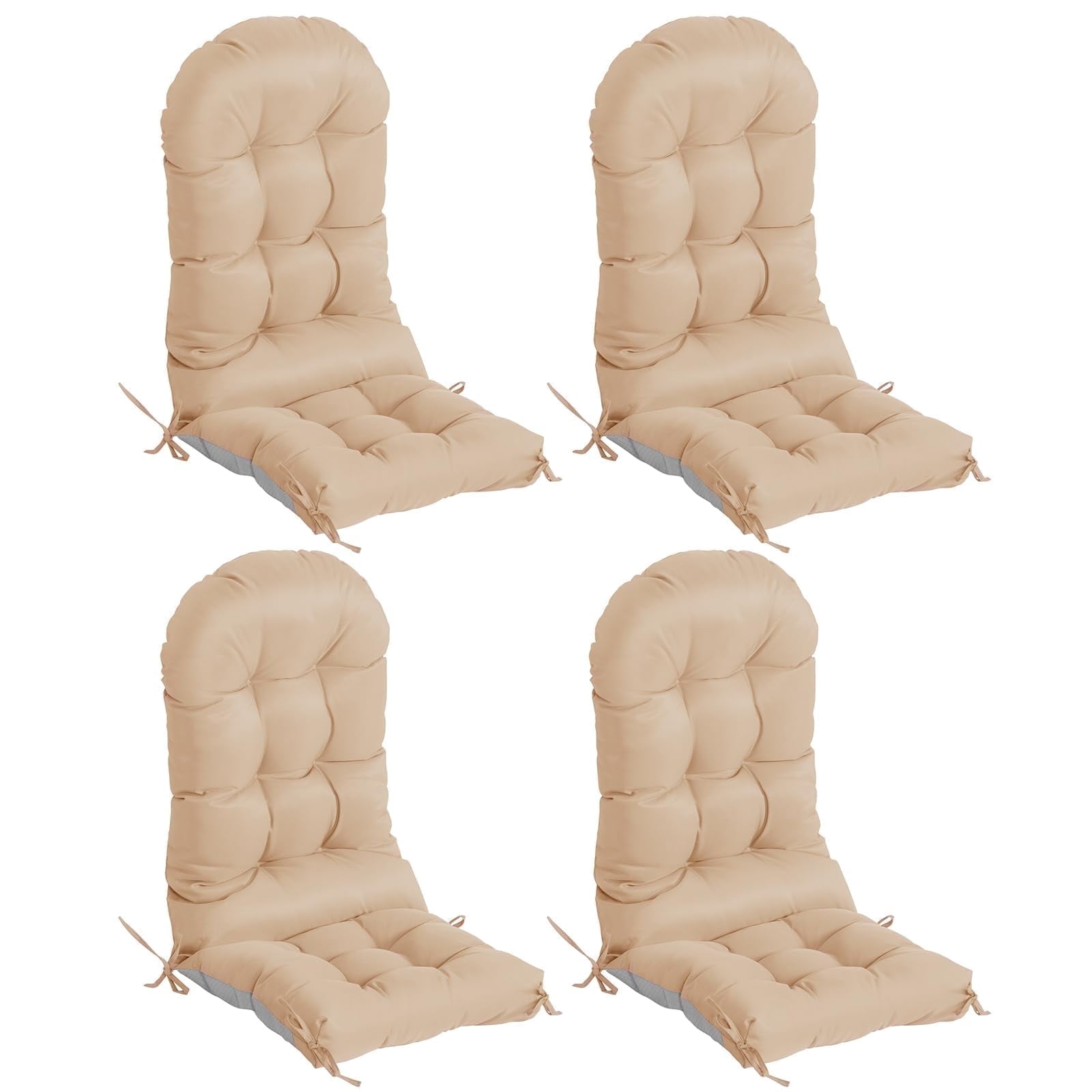 Nalone 4 Pcs Outdoor Adirondack Chair Cushions, Weather Resistant Patio Rocking Chair Cushion, Non-Slip Water Resistant High Back Patio Pad with Ties Beige