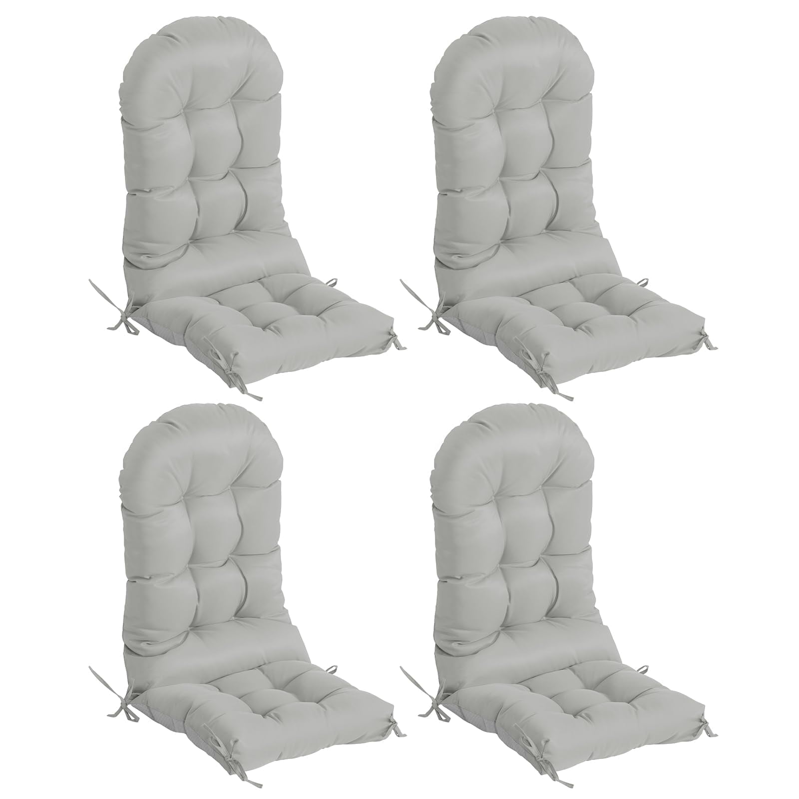 Nalone 4 Pcs Outdoor Adirondack Chair Cushions, Weather Resistant Patio Rocking Chair Cushion, Non-Slip Water Resistant High Back Patio Pad with Ties Grey