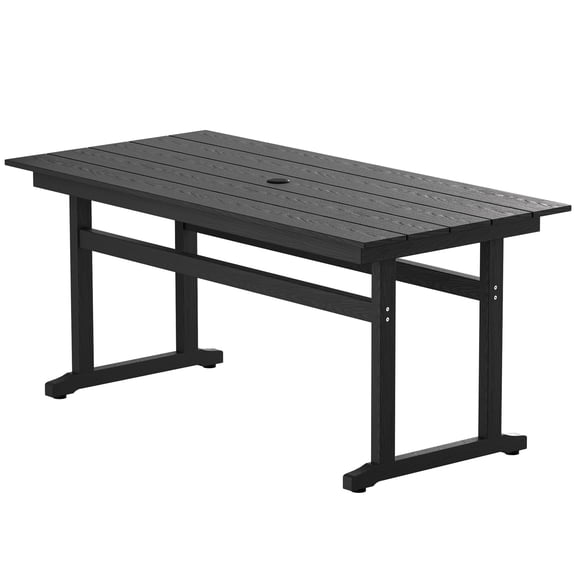 Nalone Outdoor Dining Table for 6-Person,All Weather HDPE Patio Dining Table with Umbrella Hole(Black, 1 Table)