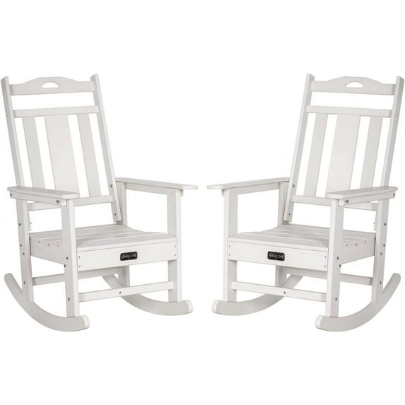 Nalone Rocking Chair Set of 2 for Porch and Garden Lawn, HDPE Material Oversized Patio Rocker Chair for Outdoor Rockers(White)